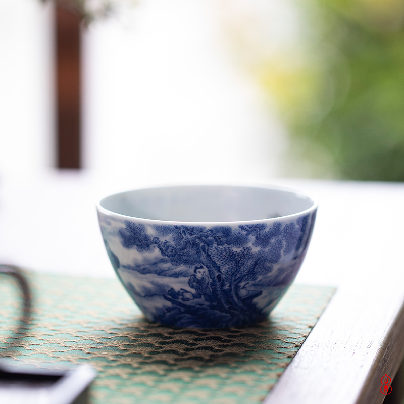 Xiao qiu Lin bamboo up members figure of jingdezhen blue and white master single hand - made ceramic cups cup kung fu tea set