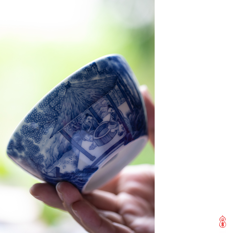 Xiao qiu Lin bamboo up members figure of jingdezhen blue and white master single hand - made ceramic cups cup kung fu tea set