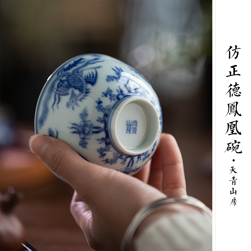 Castle peak day room antique blue - and - white master cup blue hand - made master kung fu tea cup of jingdezhen ceramic tea set