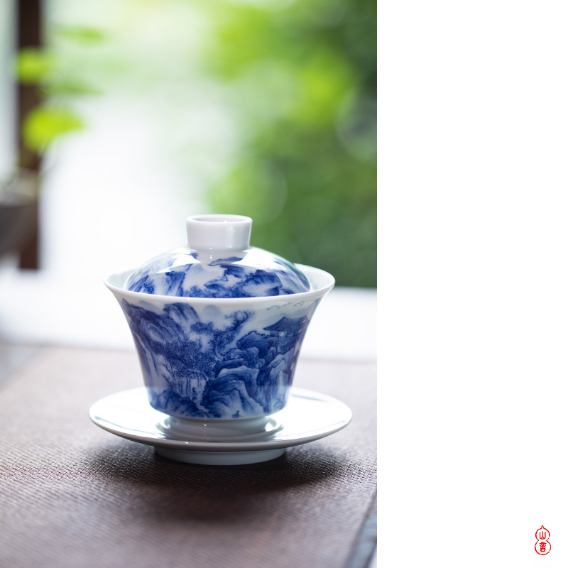Days of blue and white landscape water chestnut tureen - precious little of jingdezhen ceramic green room tureen tureen high - end three cups