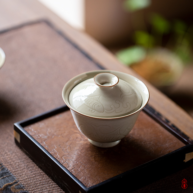 Sprawling up with seawater fish grain tureen jingdezhen ceramic high - end 2 to make tea tureen single bowl bowl