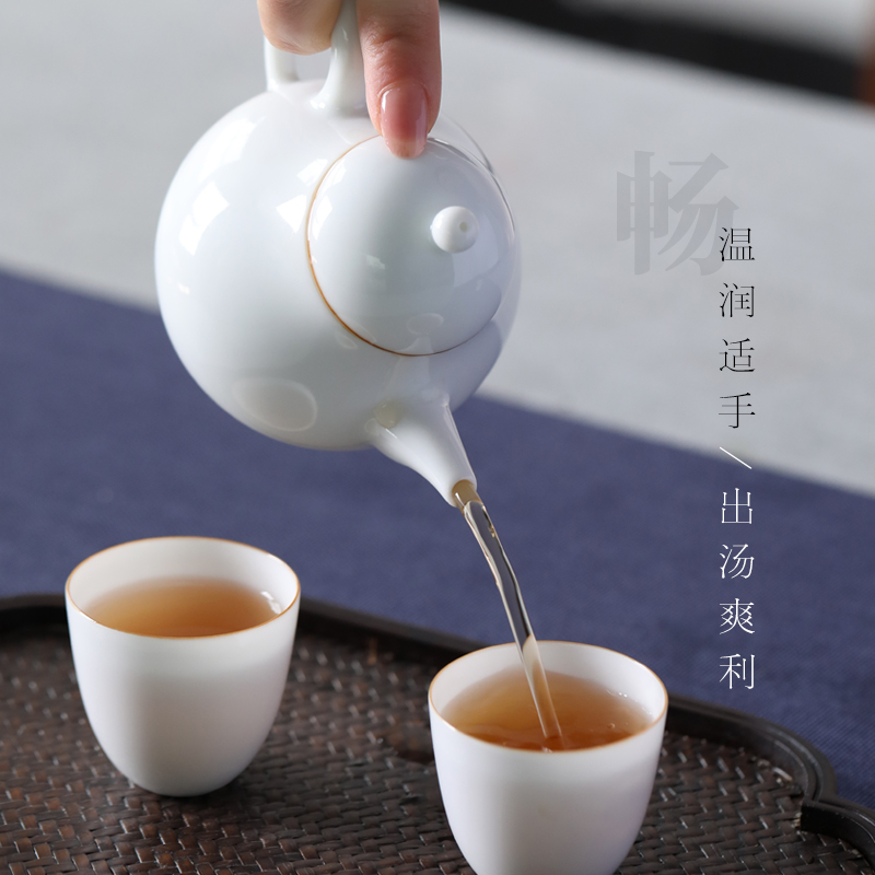 Sweet white glaze single pot teapot jingdezhen ceramic ball hole, kung fu tea set white porcelain pot of tea is little teapot level