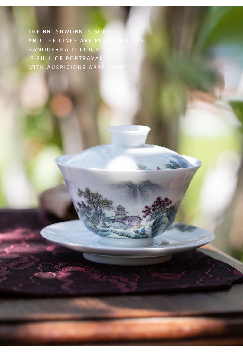 Mountain sound zuiweng pavilion only three tureen jingdezhen ceramic tureen tea cups white porcelain tureen single pure manual painting