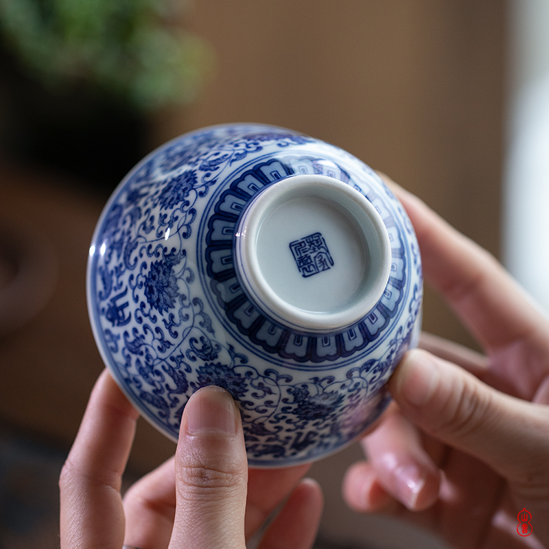 New arborist benevolence blue treasure phase tureen jingdezhen blue and white tea tureen three only hand - made ceramic bowl