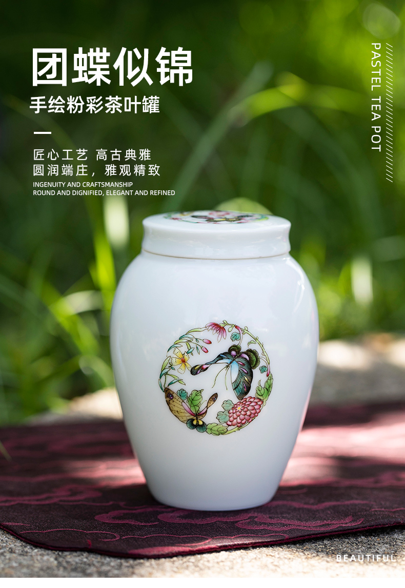 Wake up POTS butterfly like brocade pure manual painting small storage tanks of jingdezhen ceramic seal tank portable receive a box