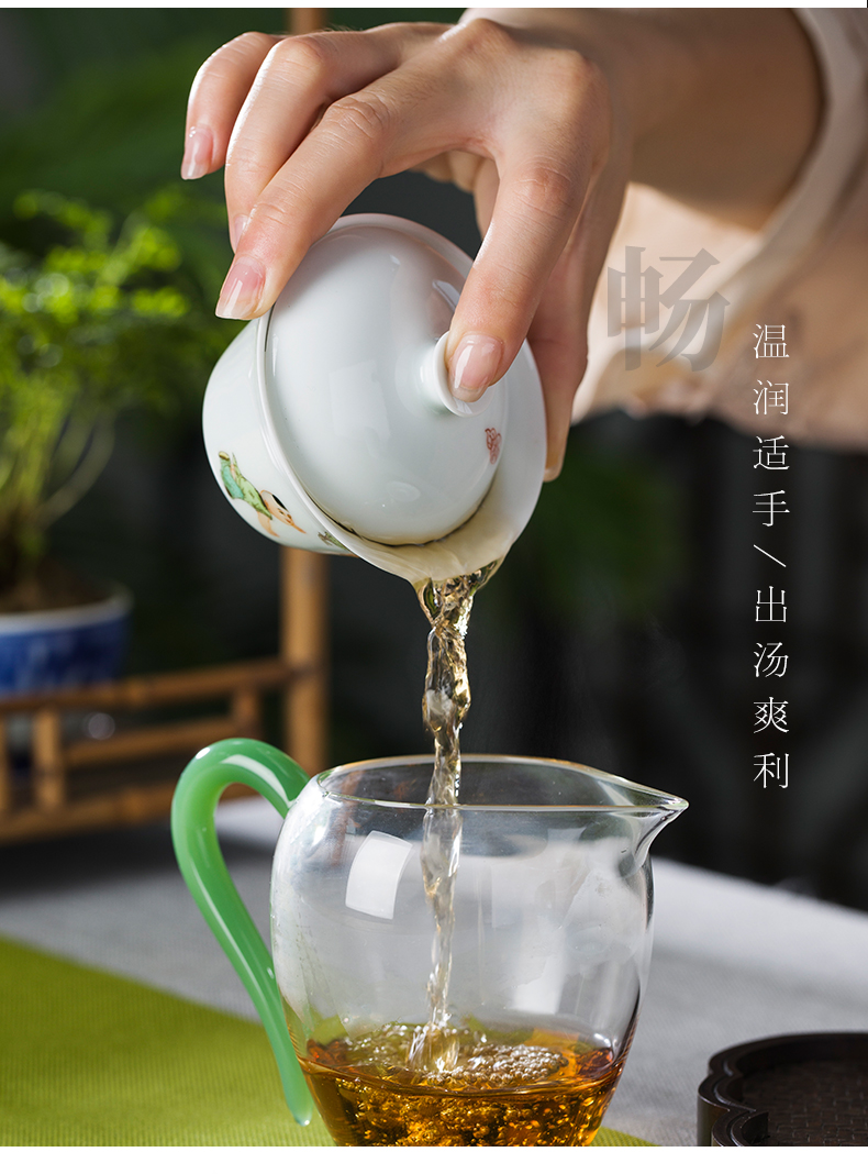 Rock sound tong qu trumpet tea tureen pastel hand - made three cups tureen jingdezhen high temperature ceramic tea set