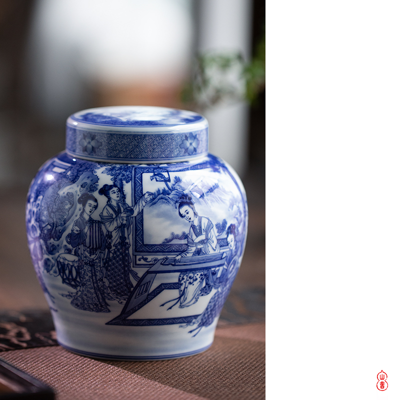 Art home benevolence ten beautiful blue and white double sealing ceramic tea pot lid caddy fixings jingdezhen blue and white porcelain