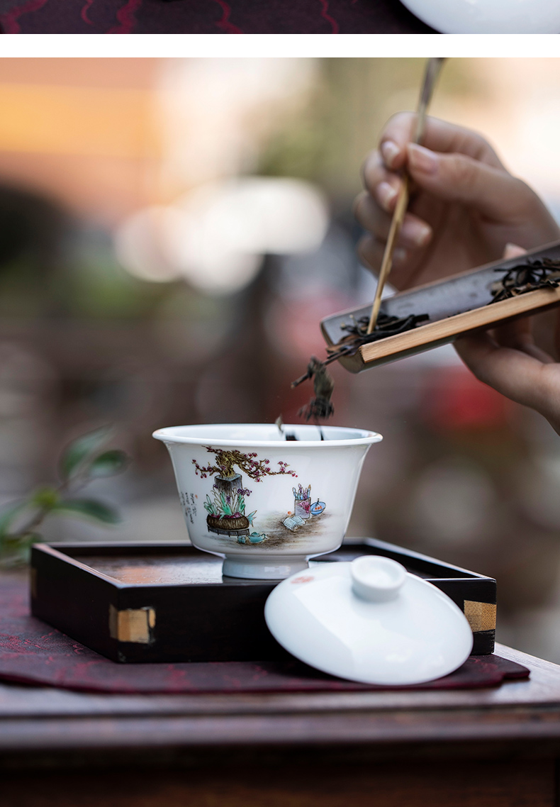Mountain sound star mei just tureen jingdezhen pure manual painting two just tureen kunfu tea tureen individual cups