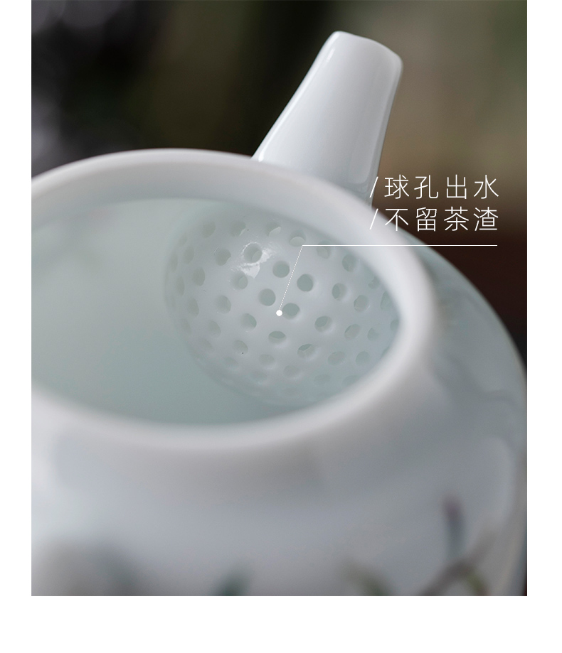 Prunus persica full tree house DengHu pure manual painting kung fu tea pot teapot jingdezhen small household ceramic tea set