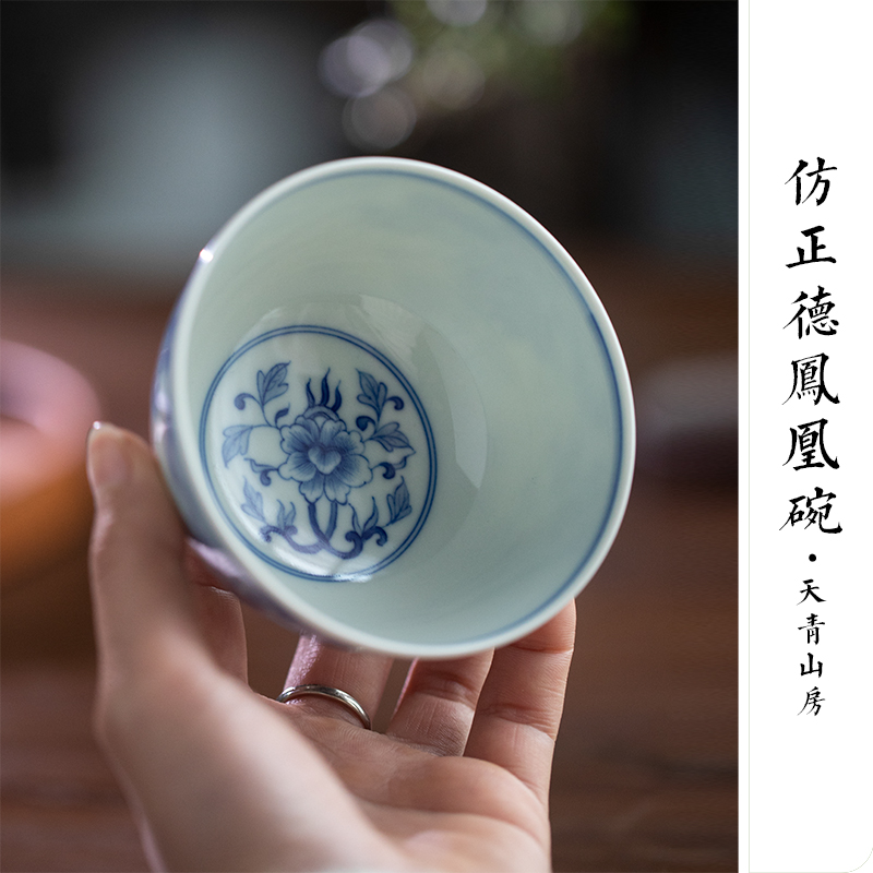 Castle peak day room antique blue - and - white master cup blue hand - made master kung fu tea cup of jingdezhen ceramic tea set