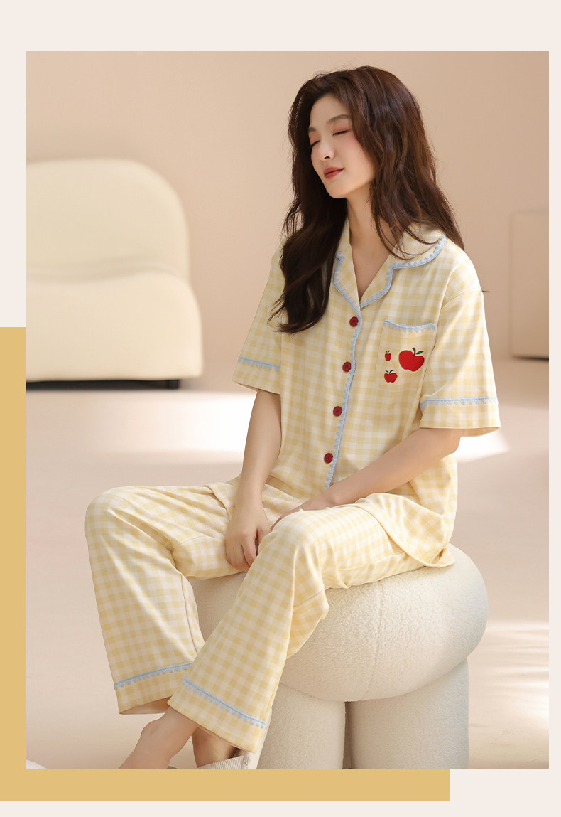 Летняя хлопковая пижама, хлопковые милые штаны, хлопковый высококлассный тонкий кардиган, комплект 