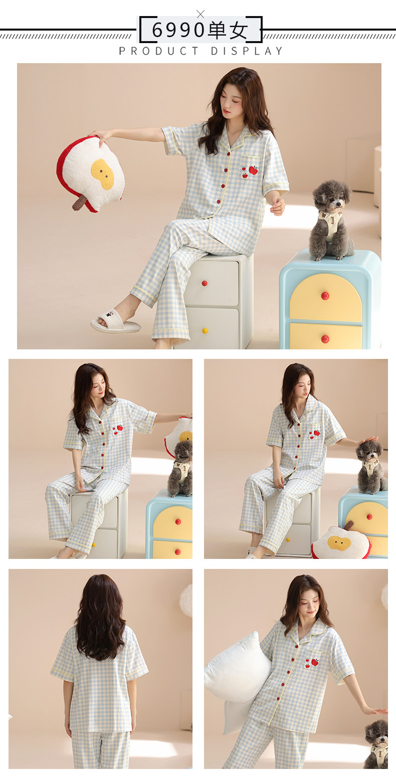 Летняя хлопковая пижама, хлопковые милые штаны, хлопковый высококлассный тонкий кардиган, комплект 