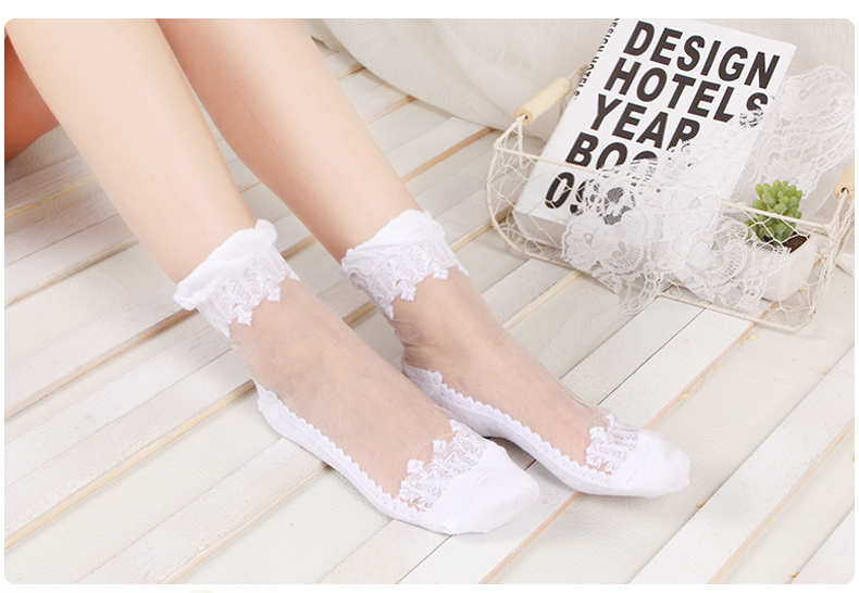Ren Hàn Quốc vớ cotton đáy bằng thủy tinh lụa chống trượt vớ ngắn mùa thu vớ pha lê Nhật Bản mỏng - Vớ tất nữ cổ cao