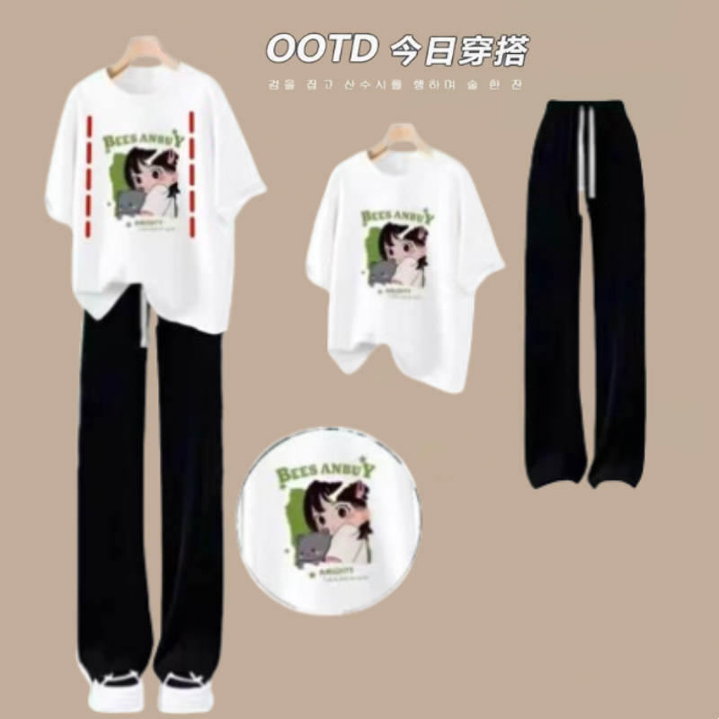 Breastfeeding Clothes for Going Out, Hot Mom Style, Summer Pure Cotton T-Shirt Nursing Top + Wide-Leg Pants, Slimming Summer Set for Breastfeeding Period