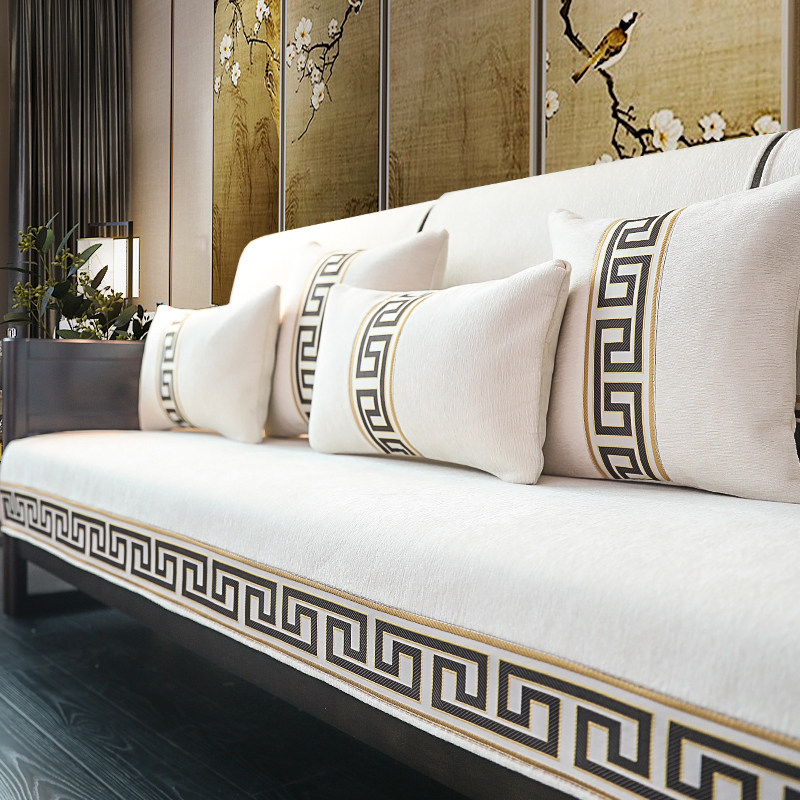 New Chinese sofa cushion solid wood red wood Four Seasons universal cotton linen anti-slip minimalist modern cloth art cushion cover set to be made