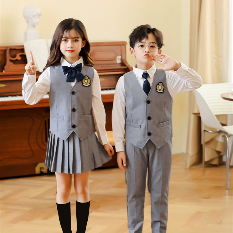 Children's school uniform suit kindergarten garden uniform vest primary and secondary school students British style class service college style autumn summer dress spring and autumn