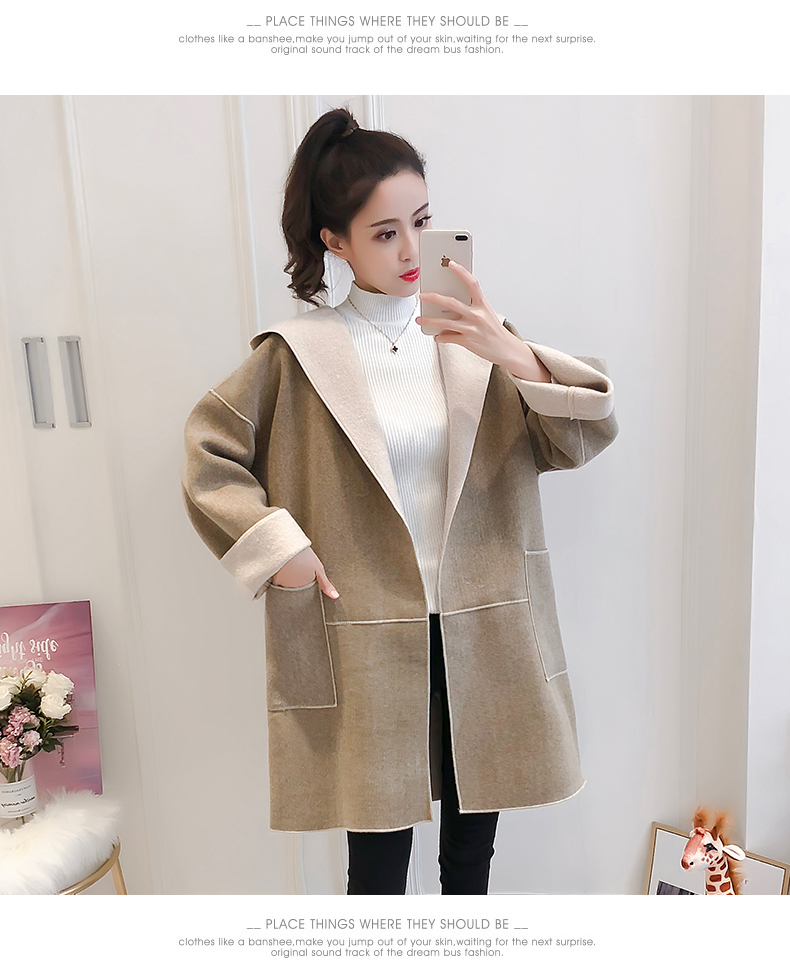 Áo khoác len nữ xuân hè 2019 cho học sinh trung học cơ sở mới Phiên bản tiếng Hàn của cô gái trong phần dài hai bên mặc áo khoác len - Accentuated eo áo áo dạ nữ dáng lỡ