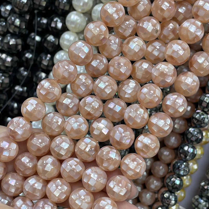 12mm Natural Imported Pink Shell Round Beads Mosaic Inlay Loose Beads Semi-Finished DIY Necklace Bracelet Accessories