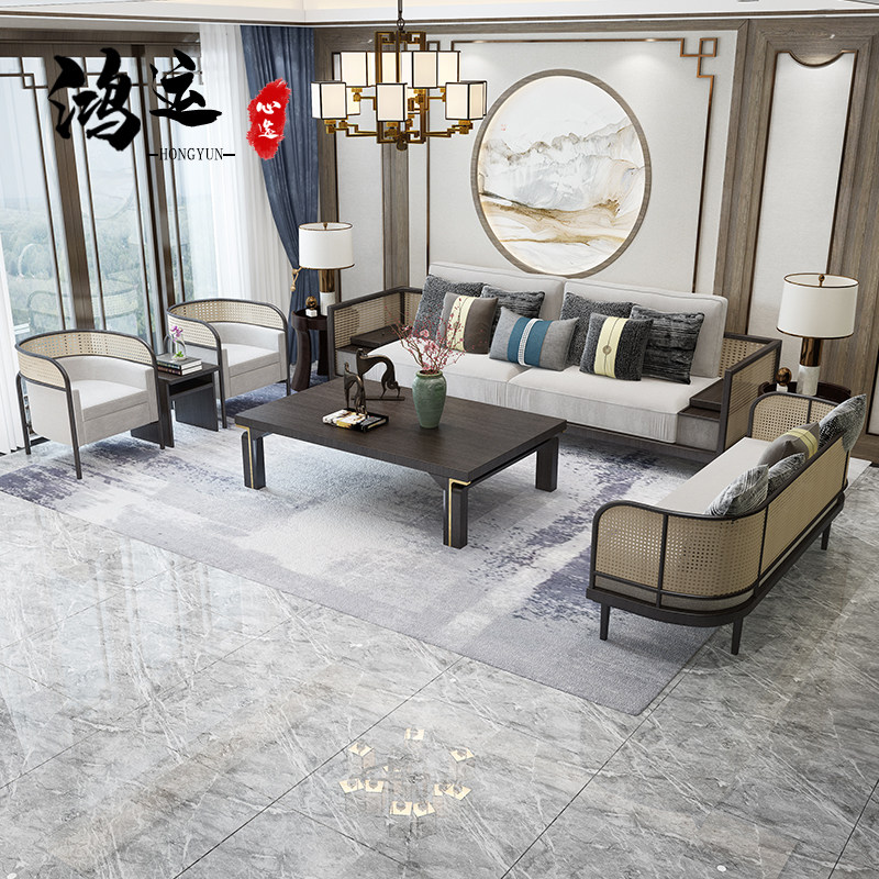 New Chinese Solid Wood Sand Discovers Basic Chinese Living Room Villa Zen Homestay Simple Sofa Combination Furniture