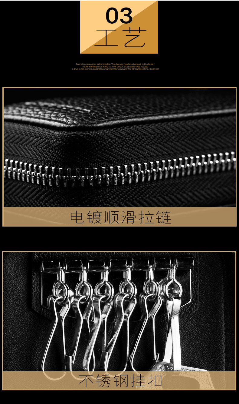 Gói thẻ của nam giới đa thẻ công suất lớn da đôi dây kéo đơn giản coin purse túi điện thoại di động đa chức năng gói key túi đựng chìa khóa xe máy
