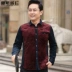 Quần áo thu đông 2018 mới bố mặc áo ấm trung niên nam trung niên cộng áo sơ mi nhung dài tay cộng áo cotton áo sơ mi nam caro Áo