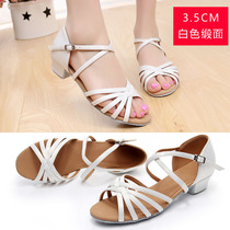 Childrens Latin dance shoes Girls Latin shoes 3 5cm medium heel soft bottom ballroom dance national standard dance shoes gold and silver black and white