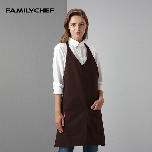 Модный кофейный длинный фартук, в корейском стиле, средней длины, V-образный вырез