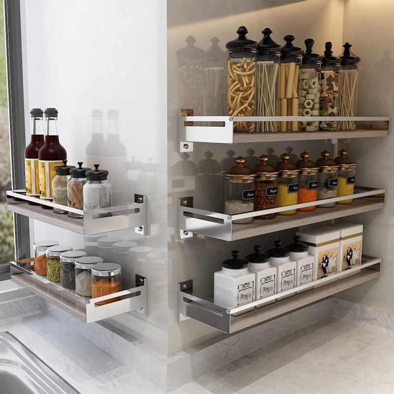 Benking Free-Punch Kitchen Conditioning Rack Suspension Containing Rack 304 Stainless Steel Bathroom Stick Wall Wall-mounted Rack-Taobao