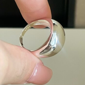 S925 sterling silver simple oval glossy bread open ring niche design ins fashion versatile trendy korean version