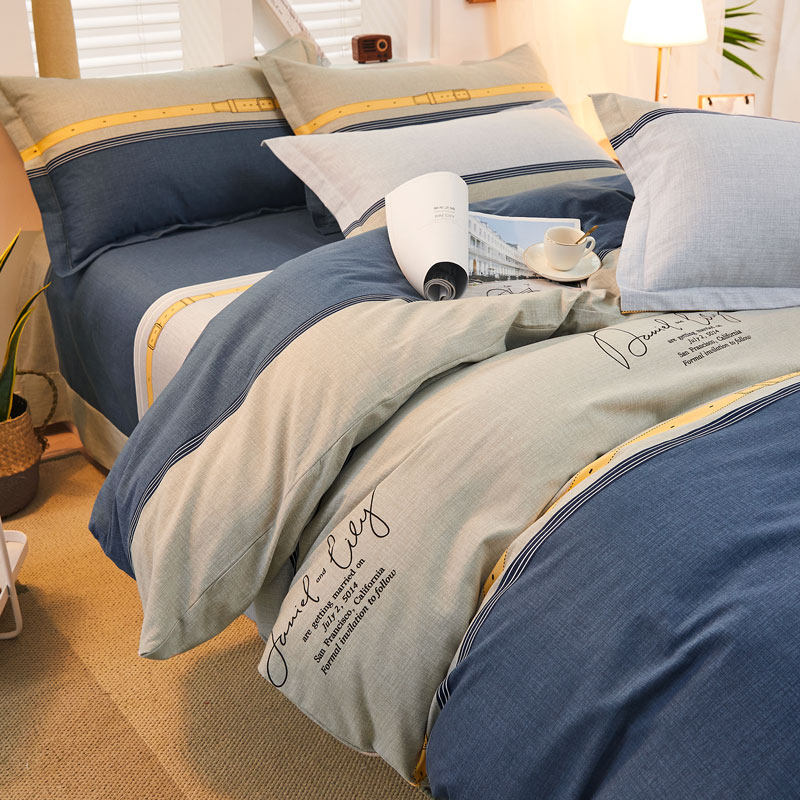 Bed pure cotton four - piece 100 full cotton grinding beds single network red - simple autumn and winter household is set Nordic in wind