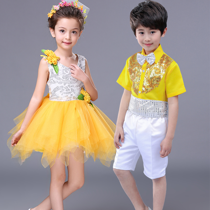Ngày thiếu nhi Trang phục biểu diễn thiếu nhi Trang phục khiêu vũ Công chúa Veil Tutu Vàng Thời thơ ấu hợp xướng Trang phục nam nữ - Trang phục váy trẻ em hàn quốc