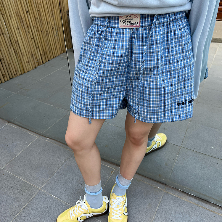 Axis Mundi Plaid Drawstring Casual Shorts for Women 2025 Summer New American Retro Beach Shorts