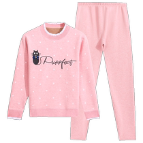 Girls thermal underwear womens pure cotton suit thickened velvet bottoming inner wear students autumn clothes and autumn pants for junior high school students and older children
