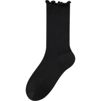 Gray socks for women in summer thin fungus-edged mid-calf socks breathable solid color cotton socks Lolita miu wind pile socks