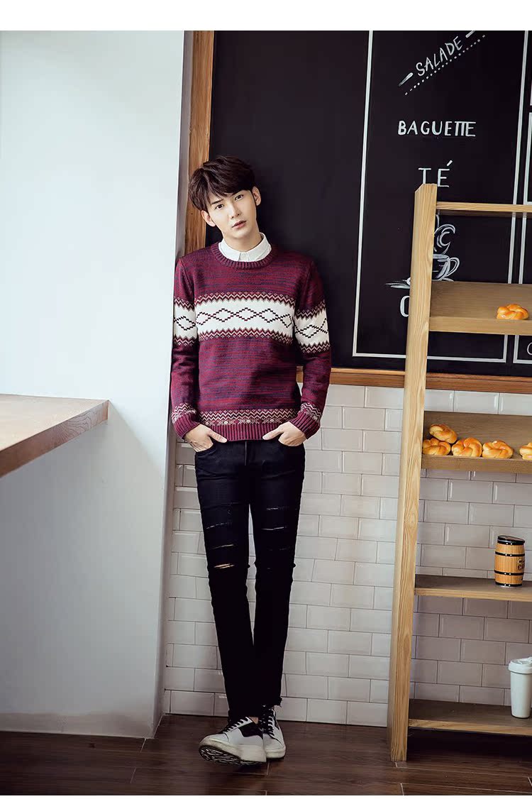 Các cặp vợ chồng mùa thu và mùa đông quần áo mới của Hàn Quốc phiên bản của Slim gió quốc gia áo thun áo len triều nam giới và phụ nữ sinh viên đáy áo len