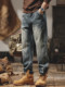 Retro Blue High-End Jeans 2025 New Men's Autumn Straight Leg Loose American Retro Washed Distressed Casual Pants