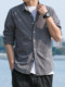 Shirt men's spring and autumn gray long-sleeved velvet Japanese pure cotton men's jacket loose casual outer wear work shirt size