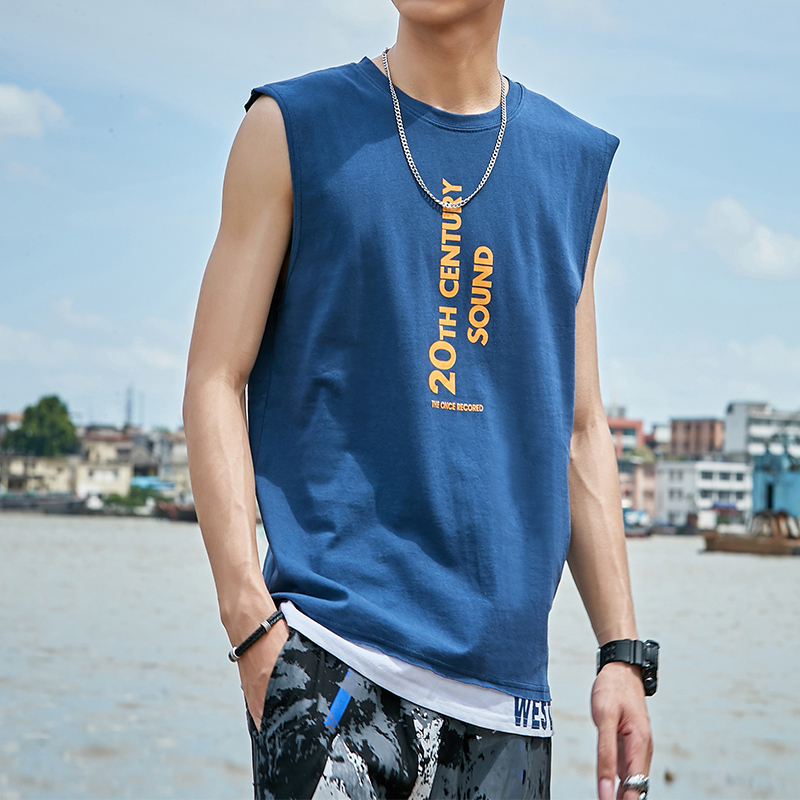 Tay t-shirt của nam giới hip-hop lỏng chảy vest vai triều thương hiệu thể thao siêu lửa bóng rổ mặc hợp thời trang cotton mùa hè