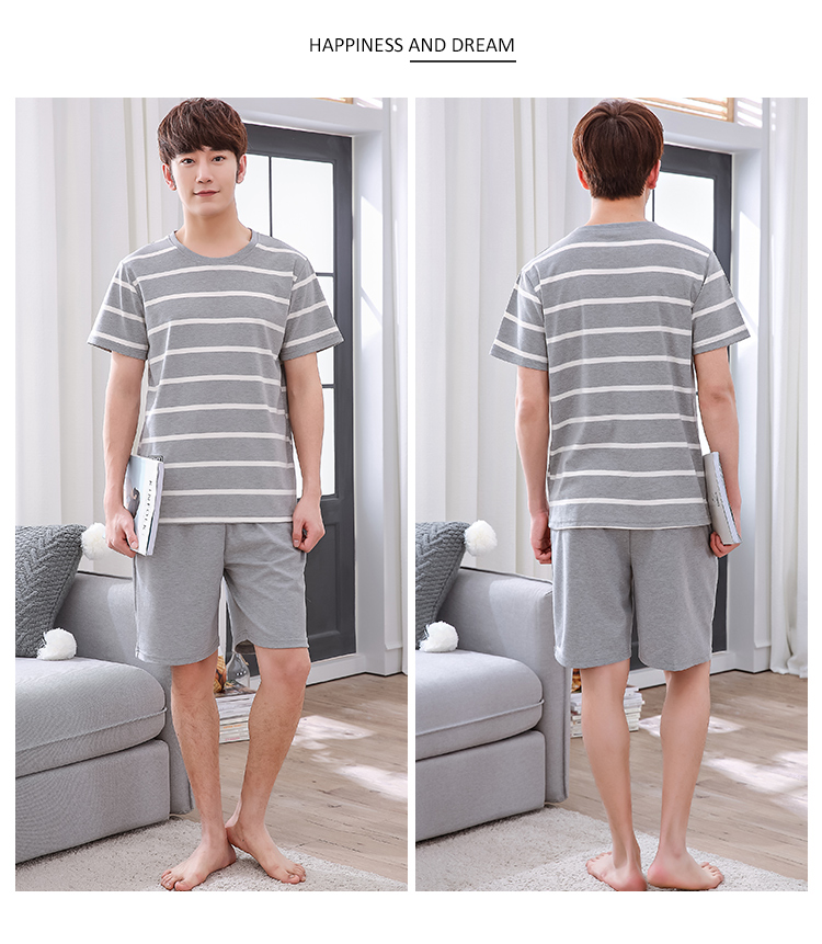 Bộ đồ ngủ cotton ngắn tay ngắn phù hợp với nam nữ XL cotton Hàn Quốc phần mỏng phục vụ mùa hè kiểu áo đồ bộ