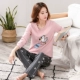 Bộ đồ ngủ nữ mùa xuân và mùa thu cotton cho sinh viên Hàn Quốc tươi mát và đáng yêu dài tay mùa đông mặc nhà mùa hè bộ dài tay 