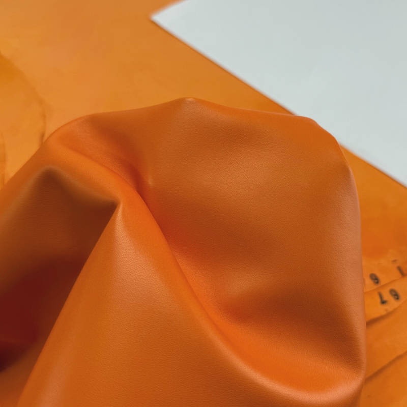 French Imported Plain Nappa Sheepskin Hermes Orange Genuine Leather Material 0.95mm Soft Carrot Color