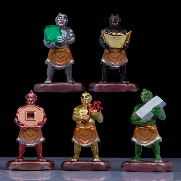 Five Ghost Statues, Five Powerful Figures, Chinese-Style Character Figurines, Resin Material, Entrance Decoration