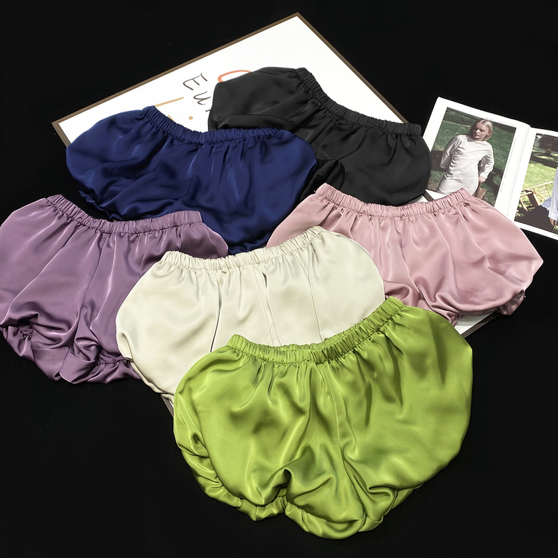 Cca LAOSHU Hot Girl Vacation Style Satin Imitation Acetate Bud Shorts Imitation Satin Glossy Shiny Puffy Hot Pants