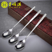 Foot silver 999 silver spoon smooth baby long handle sterling silver tableware spoon kids household snowflake silver spoon