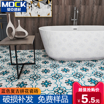Small flower tiles literary blue retro toilet bathroom tile Nordic kitchen balcony floor tiles 300x300