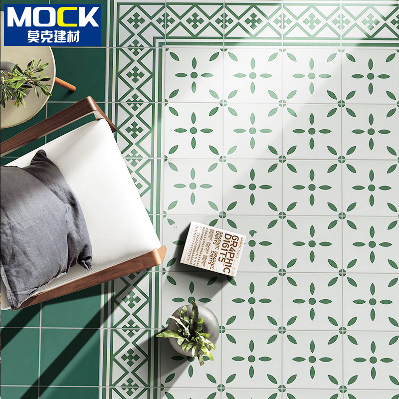Fan-style green flower brick Nordic Kitchen Makeup Room Wall Brick floor Toilet Washroom Tile Leaves Balcony Flower pieces
