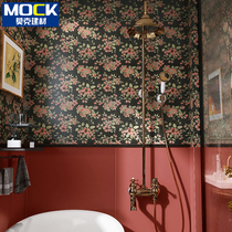 Fa-style Retro Antique Wall Paper Small Flower Brick Art Black Toilet Tile Bathroom Kitchen Wall Brick Toilet Floor Tiles