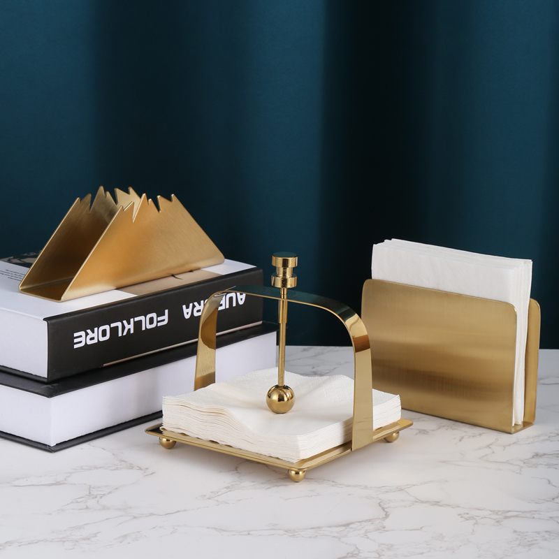 Luxury Golden Tissue Rack Dining Room Hotel Light Luxury Napkin Seat Storage Floor Shelf Bar KTV Square Towel Rack Tissue Seat