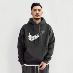 2026 Yu Wenle Same Style Fleece-lined Autumn and Winter Chinese Fad Sweatshirt Men's Hooded Hong Kong Style Trendy Plus size Loose Pullover