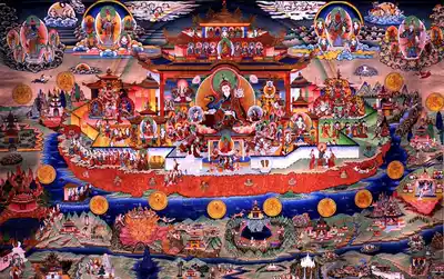 Lotus master Pure Land copper color mountain picture Lotus portraits Buddha portrait painting paper printing double-sided plastic seal